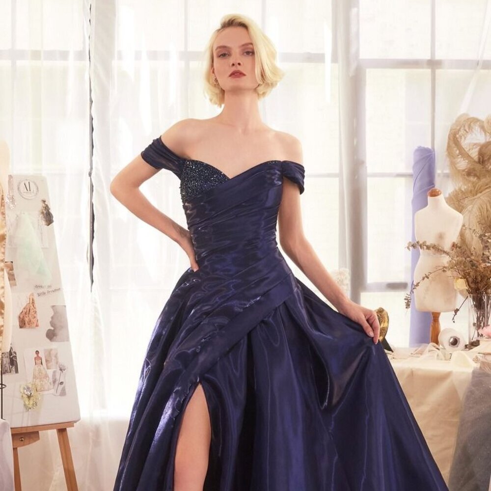 NEW FORMAL OFF SHOULDER MAXI BALL GOWN W/ SLEEVES & DAZZLING EMBROIDERY CD A1424